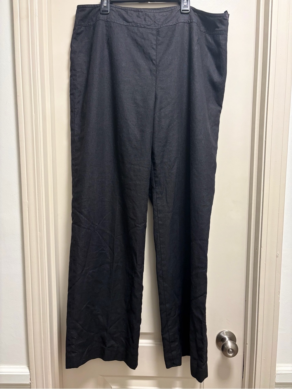 Talbots Irish Linen Wide Leg Trouser Size 18 Black Lined Side Zip READ